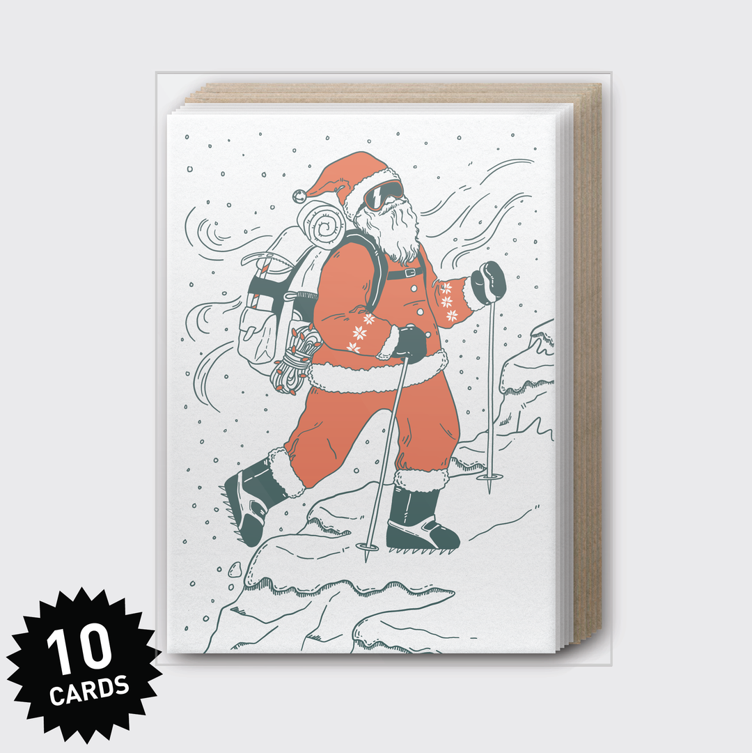 Box Set of 10 - Hiker Santa Greeting Card