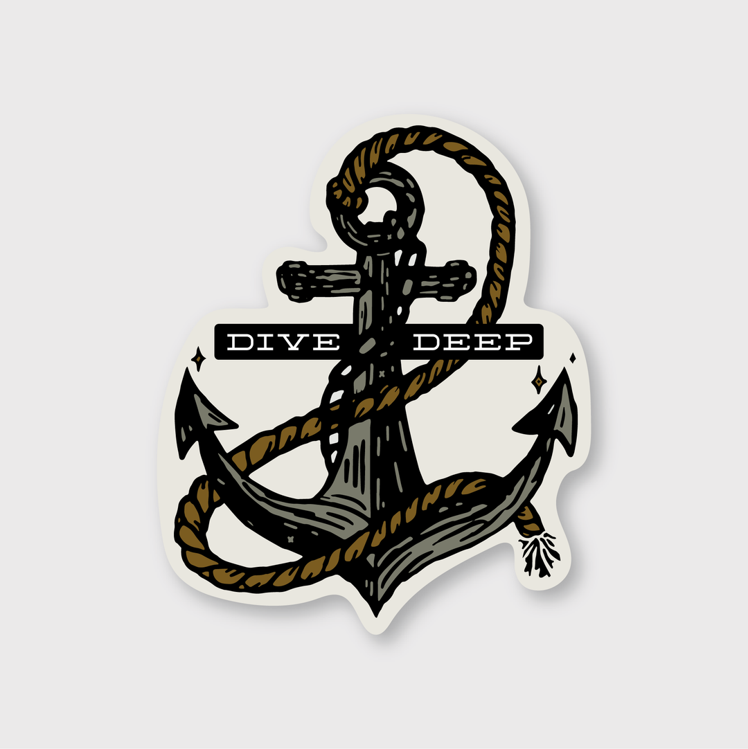 This nautical-themed vinyl sticker features a classic anchor and rope design. It's die-cut and perfect for adding a maritime touch to your belongings.