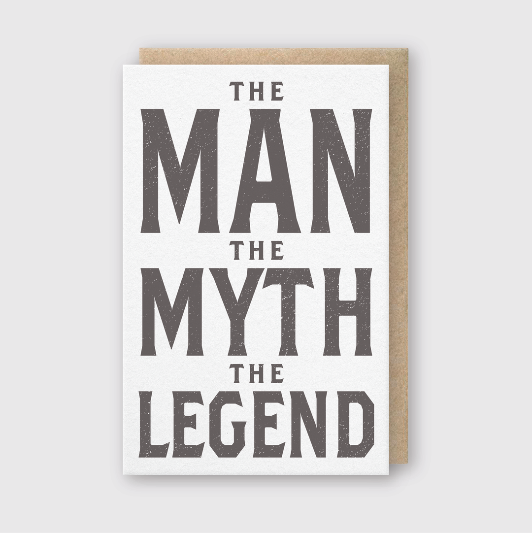 Certainly! The greeting card you're referring to features a white letterpress design with bold black text. It presents a classic and stylish appearance, perfect for acknowledging someone you view as a legend.