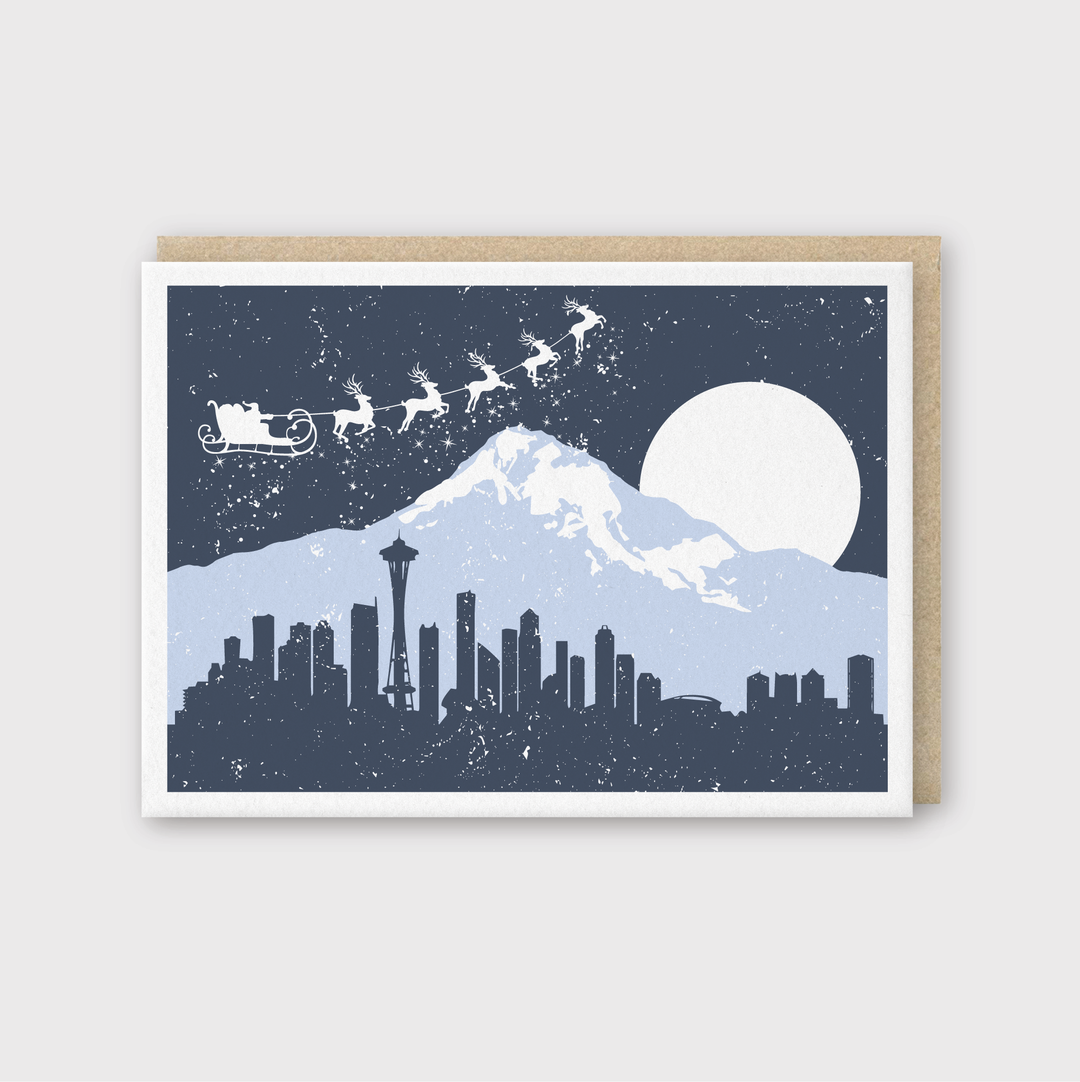 Santa Over Seattle Greeting Card