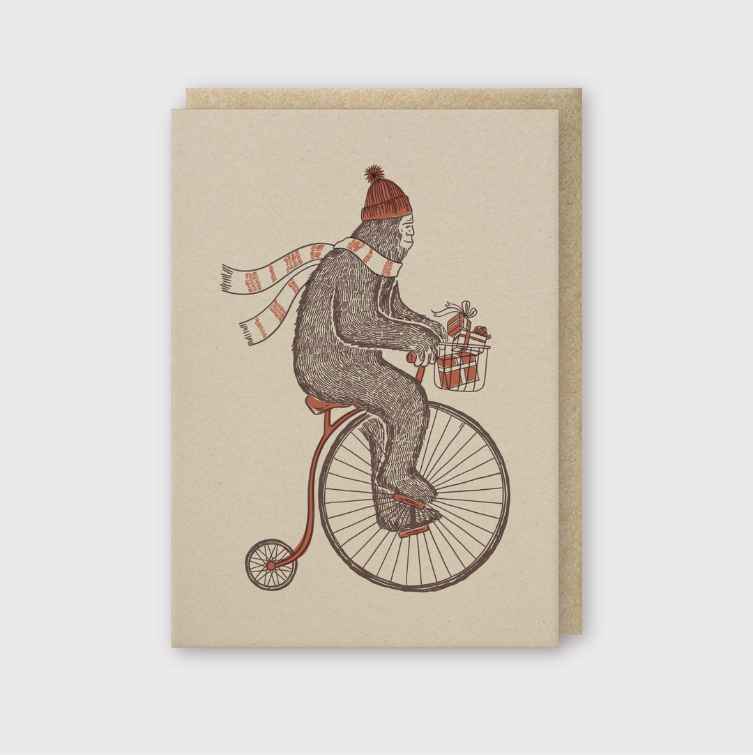 Sasquatch Bike Holiday Kraft Greeting Card
