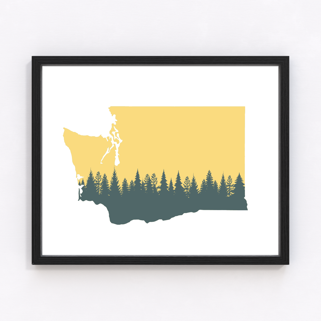 Washington State Tree Line Letterpress Print