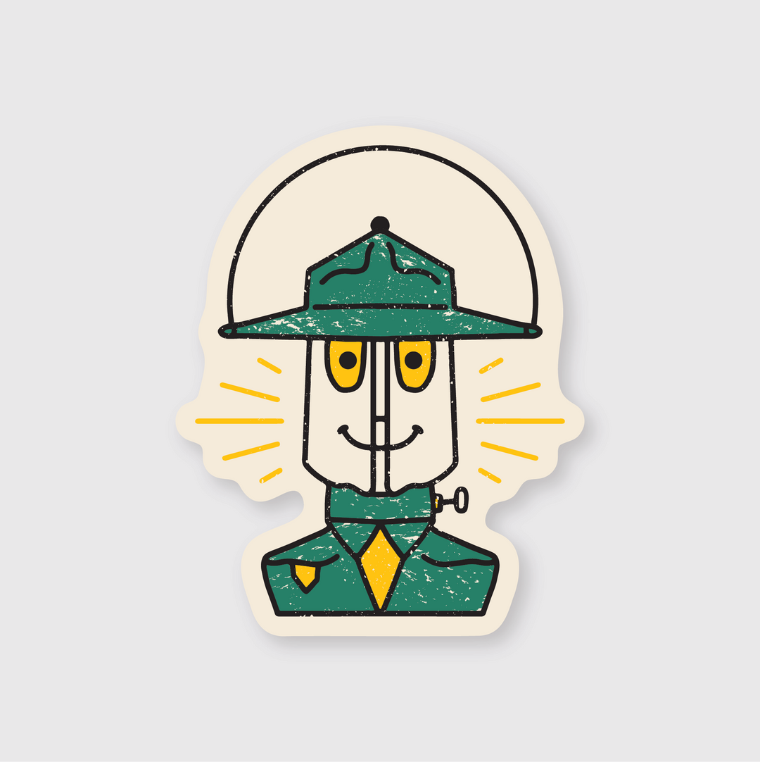The Lantern Ranger Sticker is a die-cut vinyl sticker featuring a cartoon character. It is designed by artists and made for outdoor use.