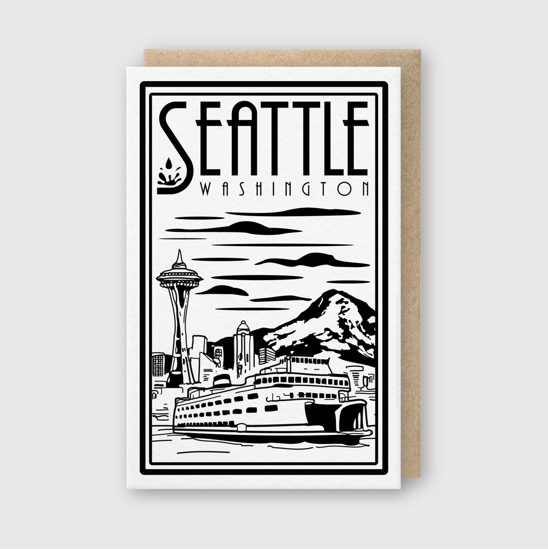 Seattle Ferry Lino Greeting Card