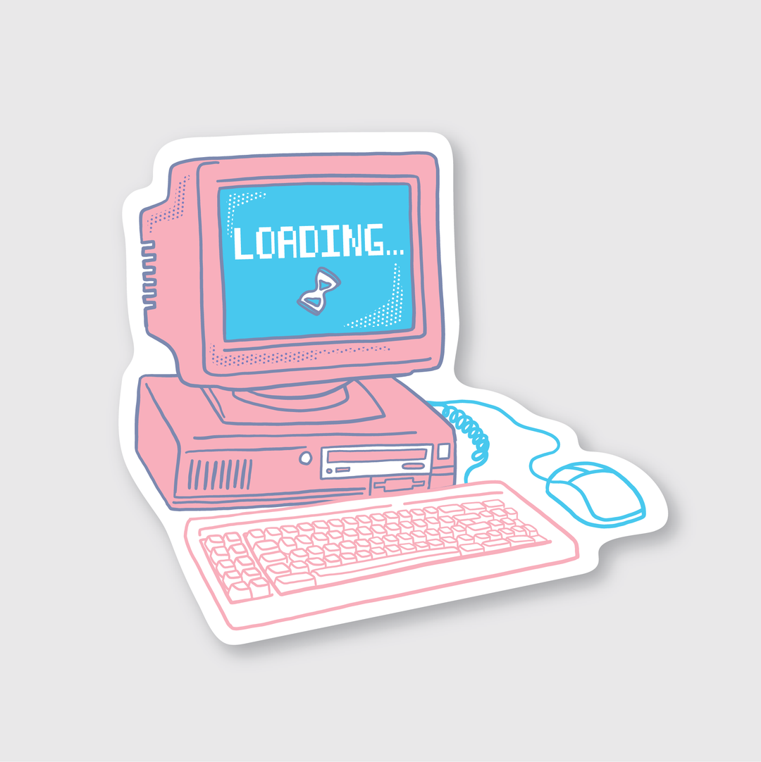The Loading Retro Computer Sticker is a die-cut vinyl creation that adds a nostalgic touch to any surface. Designed for both indoor and outdoor use, it is weather-resistant and celebrates vintage tech enthusiasts.