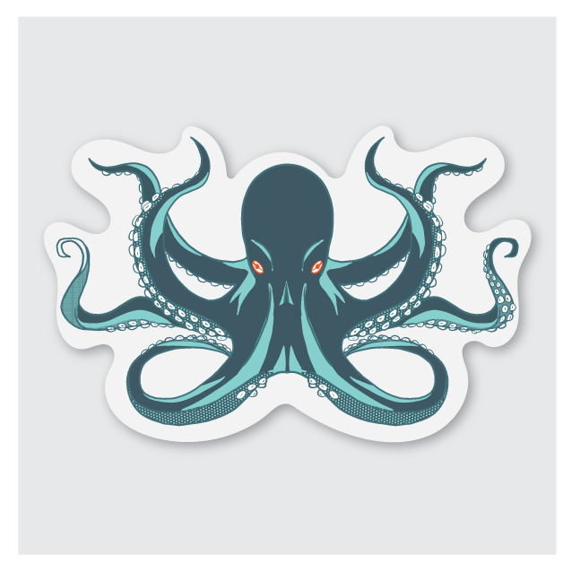 This sticker boasts a vibrant design of a blue octopus with striking red eyes, crafted in high-quality vinyl that's precision cut. The artistry behind the creation adds a unique flare to any surface you choose to adorn.